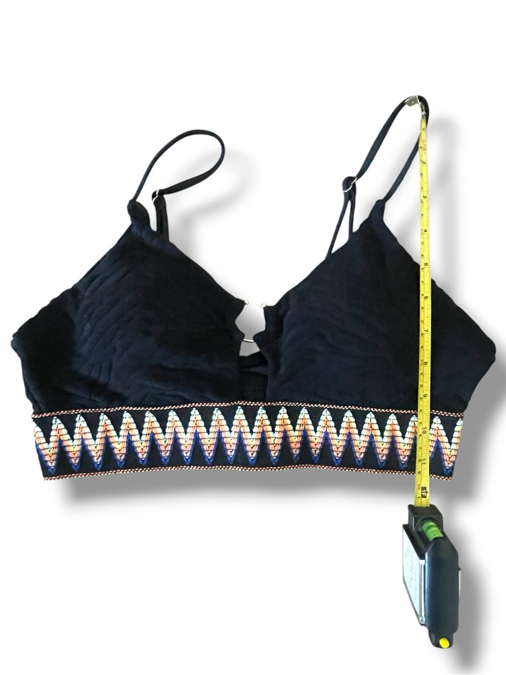Bralette Crop Top Aztec Textured & Embroidered Trim Ring Detail Boho Festival - Picture 6 of 9